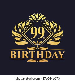 99 years Birthday Logo, Luxury Golden 99th Birthday Celebration.