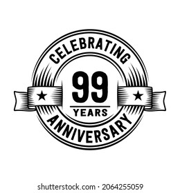 Plantilla de diseño de logotipo de 99 años. Vector e ilustración del 99º aniversario.