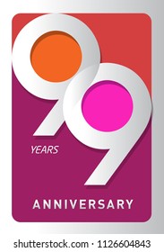 99 years old celebrating modern logo. Colored happy anniversary template numbers. vector design for celebration, invitation card, and greeting card