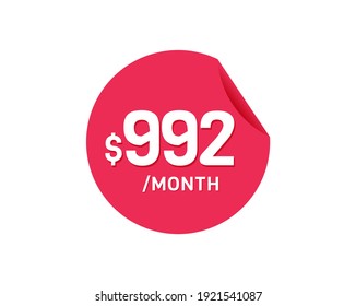 $992 Dollar Month. 992 USD Monthly sticker