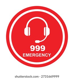 999 Emergency Headset Icon Safety and Help Call Symbol.