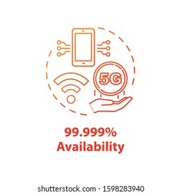 99.999 percent availability concept icon. Mobile internet. 5G technologies idea thin line illustration. High-speed connection. Vector isolated outline drawing. Editable stroke