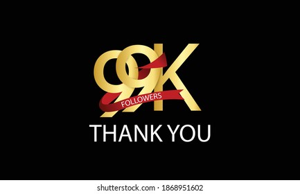 99K, 99.000 Followers Thank You anniversary Red logo with Tosca ribbon. For Social Medias - Vector	