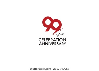 99th, 99 years, 99 year anniversary with red color isolated on white background, vector design for celebration vector