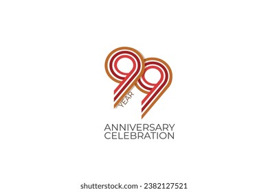 99th, 99 years, 99 year anniversary with retro style in 3 colors, red, pink and brown on white background for invitation card, poster, internet, design, poster, greeting cards, event - vector