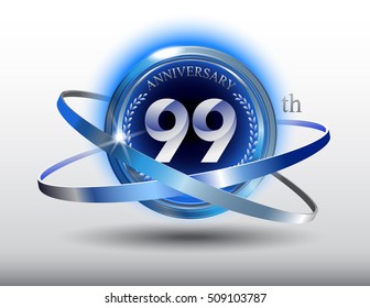 99th anniversary with blue ring and laurel on white background