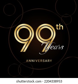 99th Anniversary Celebration with golden text, Golden anniversary vector template
