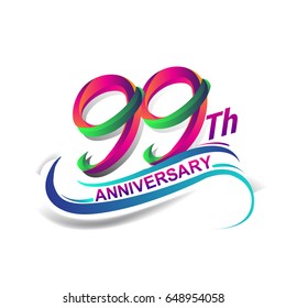 99th anniversary celebration logotype green and red colored. ninety nine years birthday logo on white background.