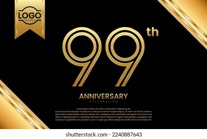 99th Anniversary Celebration. Anniversary Template Design With Golden Number and Font, Vector Template Illustration