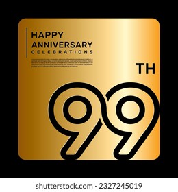 99th anniversary celebration template design with simple and luxury style in golden color