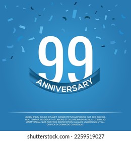 99th anniversary celebration vector design with white color numbers and  white color font on  blue color background abstract 