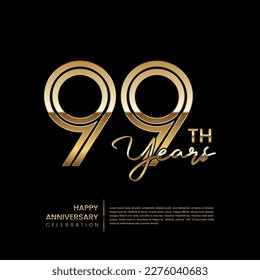 99. Jubiläum Logo mit Doppelzeilenstil. Gold Line Art Design. Logo-Vektor-Vorlage