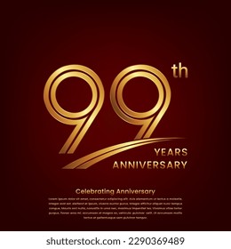 Logo del 99º aniversario con diseño de concepto de doble línea, número de oro para la celebración del aniversario. Plantilla de vectores de logotipos