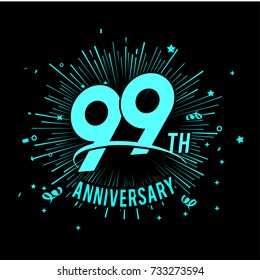 99th anniversary logo with firework background. glow in the dark design concept