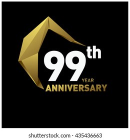 99th anniversary logo with gold shape modern looks. Anniversary signs illustration. Gold anniversary logo design and illustration