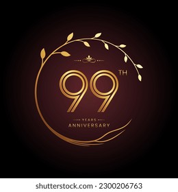 99th anniversary logo with golden number for celebration event, invitation, wedding, greeting card, banner, poster, and flyer Golden tree vector design