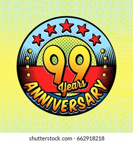 99th anniversary logo. Vector and illustrations. Comics anniversary logo.