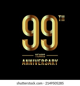 99th Anniversary logotype. Anniversary celebration template design with golden ring for booklet, leaflet, magazine, brochure poster, banner, web, invitation or greeting card. Vector illustrations.
