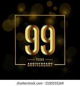 99th Anniversary logotype. Anniversary celebration template design with golden ring for booklet, leaflet, magazine, brochure poster, banner, web, invitation or greeting card. Vector illustrations.