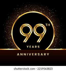 99th Anniversary Logotype. Golden Anniversary template design for celebration event, invitation card, greeting card, flyer, banner, poster, double line logo, vector illustration