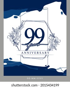 Logo del 99º Aniversario con color azul de fondo dibujado a mano para celebración, boda, tarjeta de saludo e invitación.