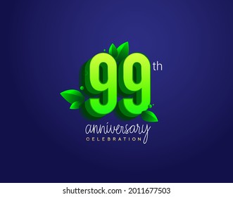 Blootipo del 99º aniversario con color de hoja y verde, aislado en fondo azul.