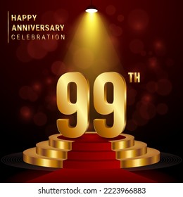 99th Anniversary. Perfect template design with golden podium for celebration events, weddings, greeting cards and invitation cards. Vector illustration