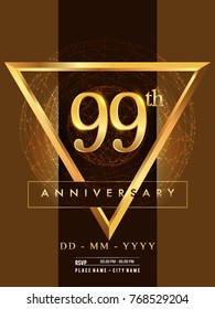 99th anniversary poster design on golden and elegant background, vector design for anniversary celebration, greeting card and invitation card.