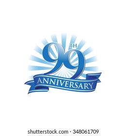 99th anniversary ribbon logo with blue rays of light