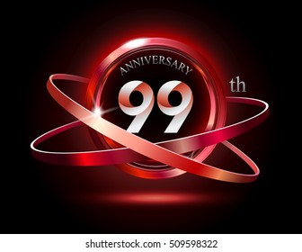 99th anniversary with shiny red ring on black background