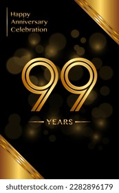 99th Anniversary template design with double line numbers. Golden anniversary template. Vector