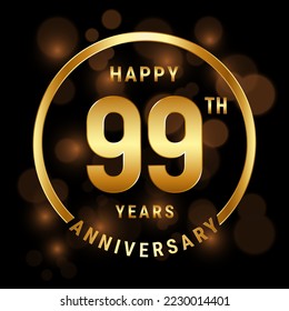 99th Anniversary. Anniversary template design with gold ring for celebration event, wedding, invitation and greeting card. Vector illustration