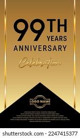 99th Anniversary. Anniversary template design with golden ribbon for birthday celebration event. Vector Template Illustration