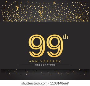 99th golden anniversary celebration logotype with confetti golden color isolated on black background, vector design for greeting card and invitation card

