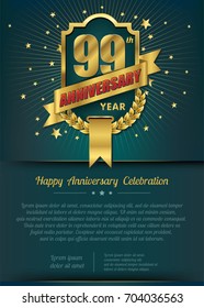 99th golden anniversary logo, 99 years anniversary celebration with leaf and ribbon