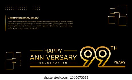 99. Jubiläum Vorlage Design mit goldener Farbe, Vektorgrafik