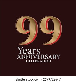 99th Years Anniversary Logo Gold and red Colour isolated on elegant background, vector design for greeting card and invitation card