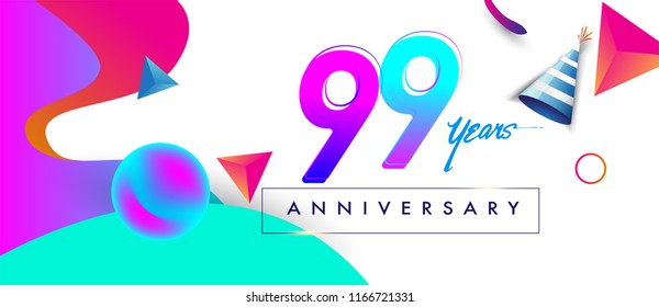 99th years anniversary logo, vector design birthday celebration with colorful geometric background and abstract elements.