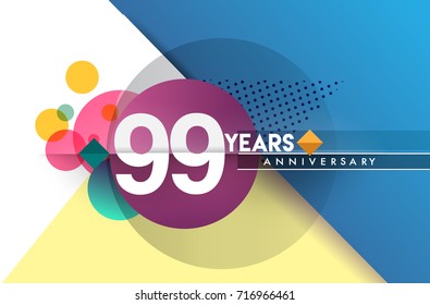 99th years anniversary logo, vector design birthday celebration with colorful geometric background and circles shape.