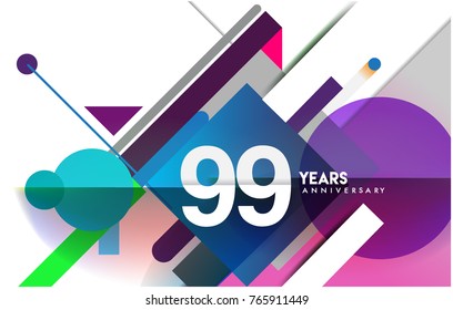 99th years anniversary logo, vector design birthday celebration with colorful geometric isolated on white background.
