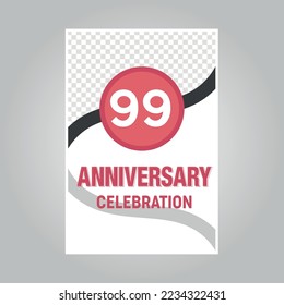 
Tarjeta de invitación vectorial de 99 años.Plantilla de invitación para imprimir sobre fondo gris
