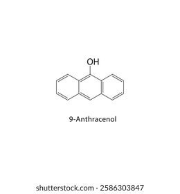 9-Anthracenol skeletal structure.Anthracene derivative compound schematic illustration. Simple diagram, chemical formula.