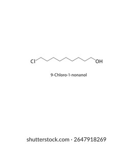 Estrutura esquelética de 9-cloro-1-nonanol Ilustração esquemática de composto alcoólico halogenado. Diagrama simples, fórmula química.