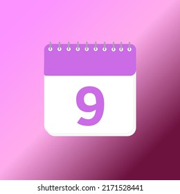 Icono 3d de la fecha del calendario de 9 días. icono de mes. Fecha de programación del evento. Hora de cita de la reunión. Plan de agenda, calendario 3d del mes y planificador de tiempo. recordatorio. Ilustración vectorial