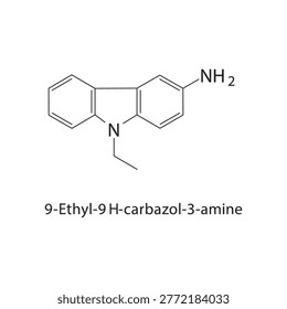 9-Ethyl-9H-carbazol-3-amine skeletal structure. amine compound schematic illustration. Simple diagram, chemical formula.