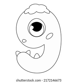 9.Funny Monsters Colorful Numbers, Cute Fantasy Aliens in the Shape of Numerals. Cartoon numbers from 0 to 9 icons are made in the form of human figures with big eyes and face. Arabic numerals. Vector