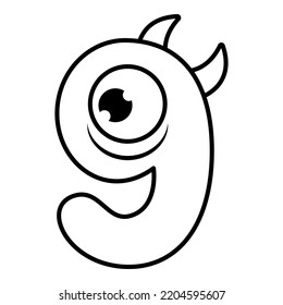 9.Funny Monsters Colorful Numbers, Cute Fantasy Aliens in the Shape of Numerals. Cartoon numbers from 0 to 9 icons are made in the form of human figures with big eyes and face. Arabic numerals. Vector