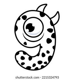 9.Funny Monsters Colorful Numbers, Cute Fantasy Aliens in the Shape of Numerals. Cartoon numbers from 0 to 9 icons are made in the form of human figures with big eyes and face. Arabic numerals. Vector