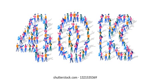 9K Followers Isometric Vector Concept, Group of business people are gathered together in the shape of 9000 word, for web page, banner, presentation, social media, Crowd of little people. teamwork