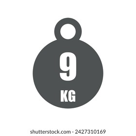 Icono de peso de 9 kg. Diseño vectorial deporte y gimnasio